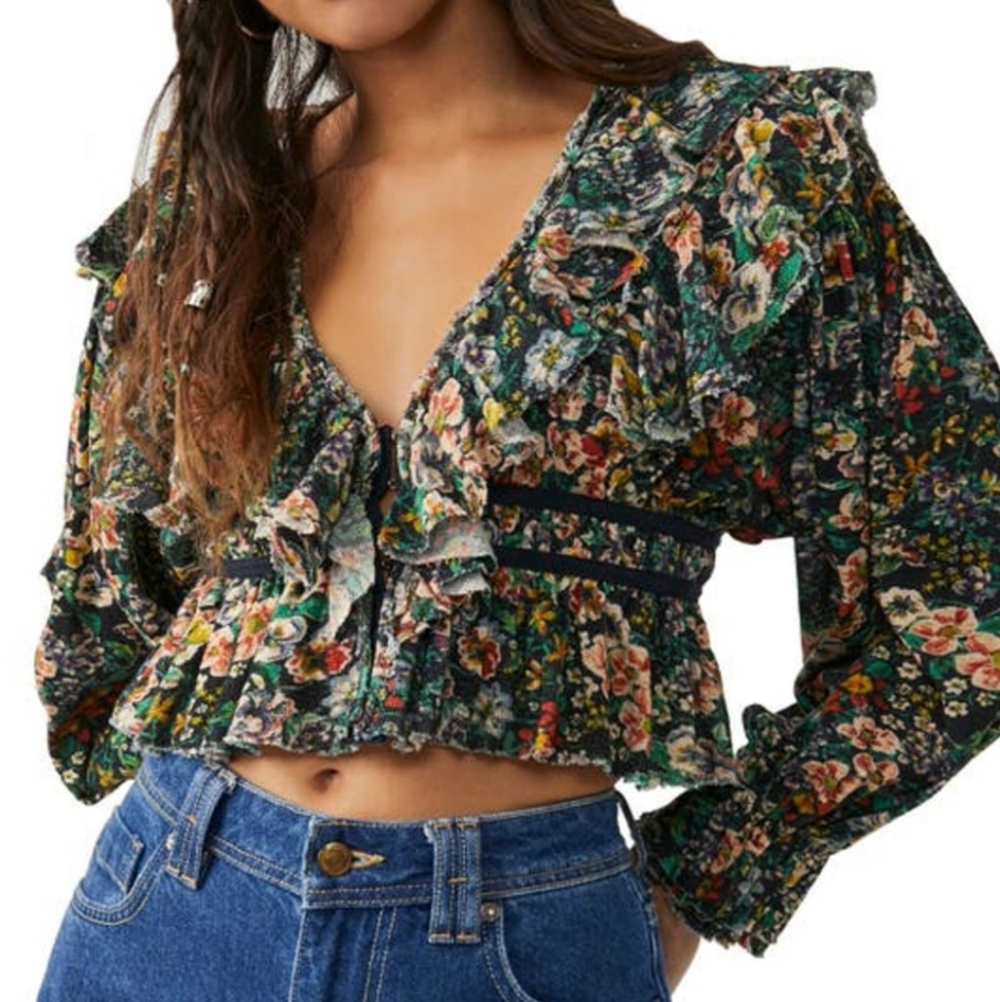 ON HOLD Free People Multicolor Floral Ruffle Crop Top